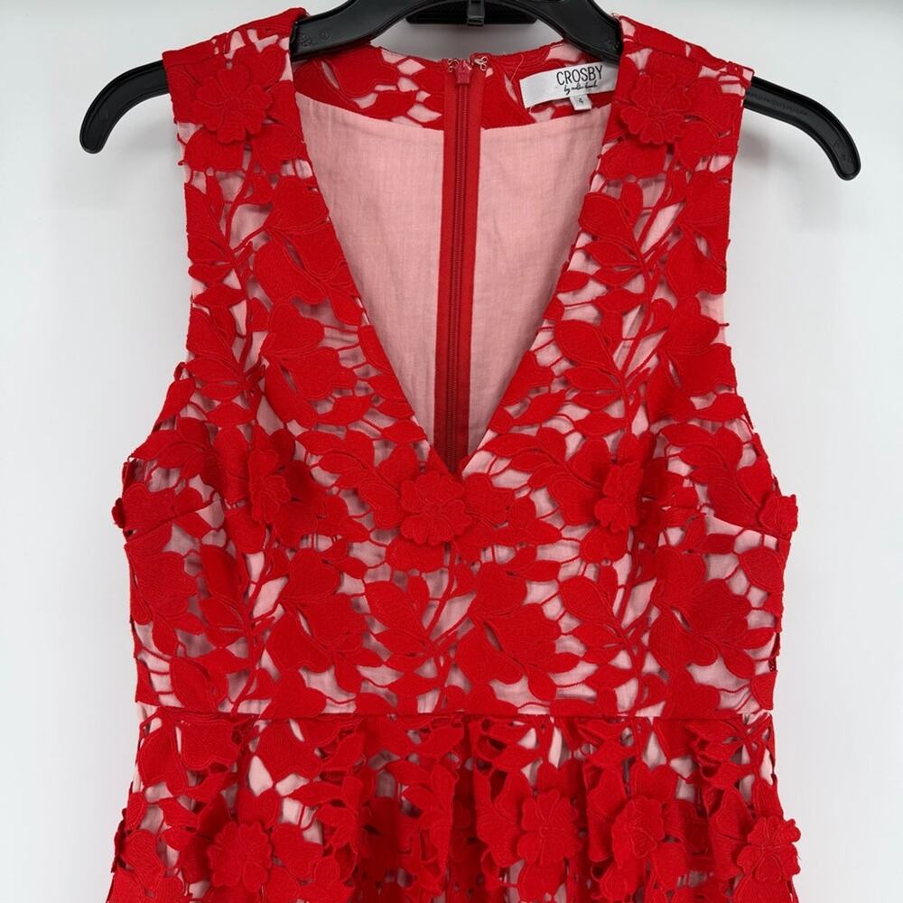 CROSBY by Mollie Burch Red Floral Midi Dress Pockets Womens Size 4 - Picture 2 of 8